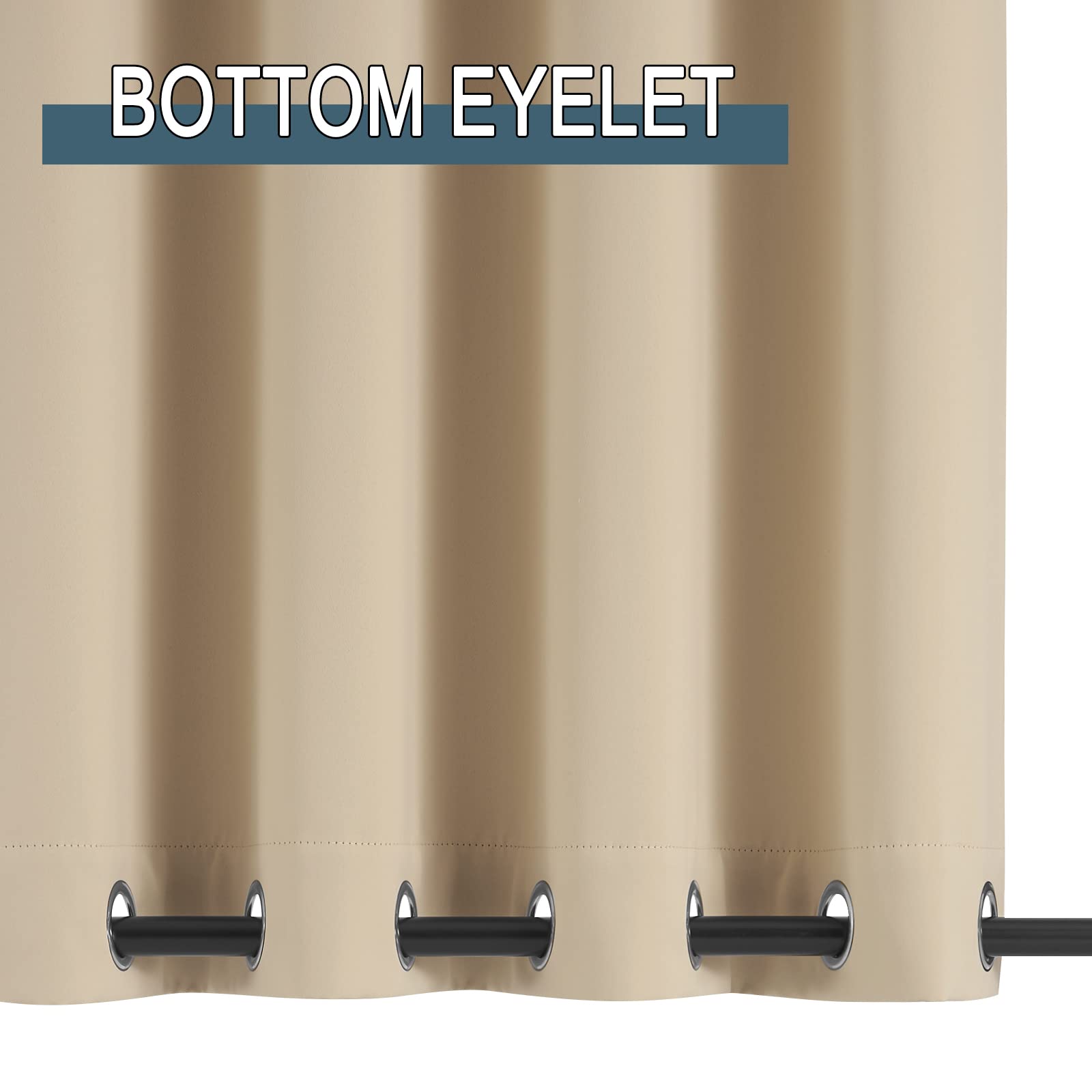 PONY DANCE Rideaux d'Extérieur Isolant Thermique à Double Oeillets Anti Froid Anti Chaleur Toile Imperméable pour Extérieur/Intérieur, Jaune Beige, 132 x 213 cm, Lot de 2