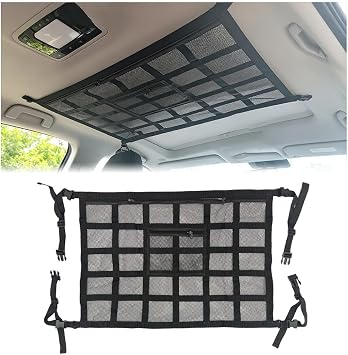 Car Ceiling Cargo Net Pocket for Abarth Punto Evo 2010 2011 2012 2013 2014 2015 2016 2017 2018 Mesh Overhead Storage Organizer Car Roof Storage Bag for Camping Road Trip