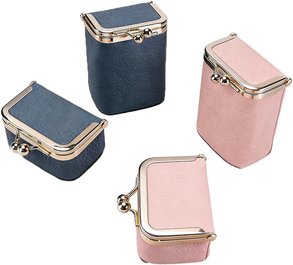 Mini Jewelry Box Travel Small Coin Purse Organizer Case Genuine Leather Tiny Size (Pink and Light Blue) (4-Piece Set)