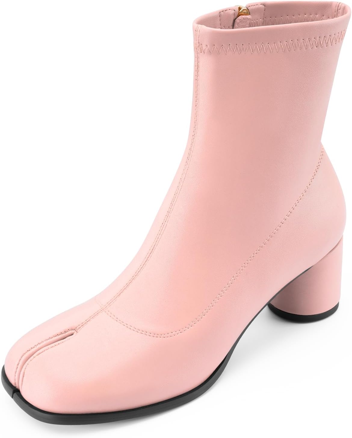 Women's Tabi Boots Split Toe Ankle Boots Low Heel Block Heels Booties Japanese Ninja Shoes Artificial Leather Chunky Stretch Short Boot for Ladies Comfort