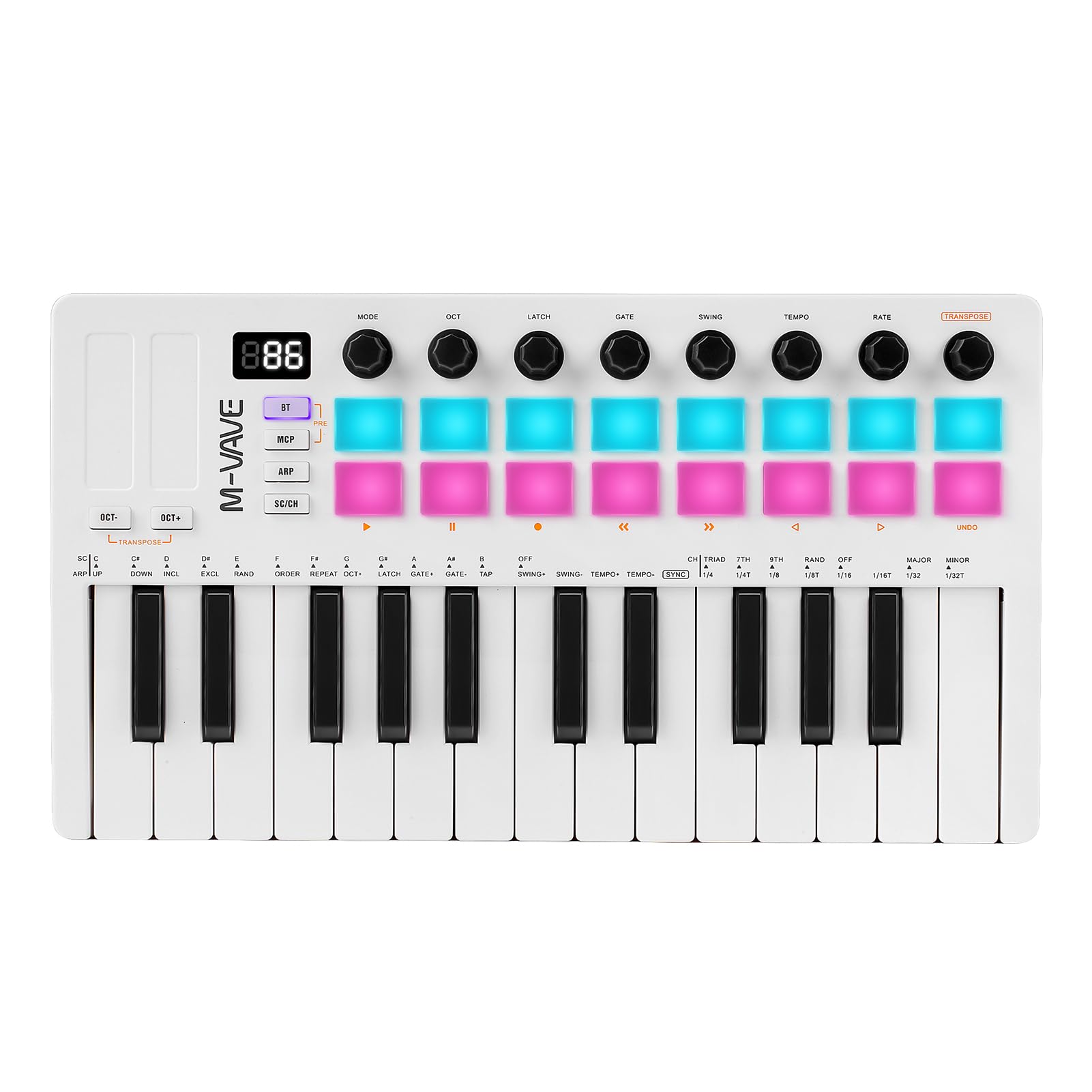 Nikou M-VAVE Upgrade USB Mini Teclado Controlador 25 Teclas, Batería Recargable, Arranger Keyboard Portátil, Almohadillas RGB, Batería Integrada (Blanco)