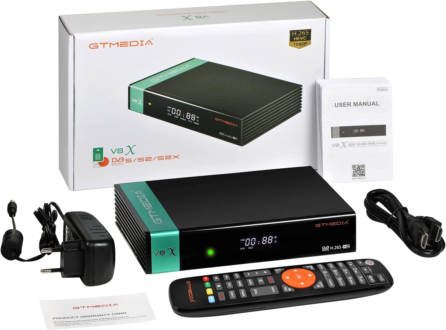 H.265 Satellite Receiver DVB-S/S2/S2X, 1080P HD FTA Satellite TV Receiver Built-in 2.4G WiFi CART+CA, Support Biss Key, YouTube, Cccam, 3G USB dongle, V8 Nova Upgrade : Electronics