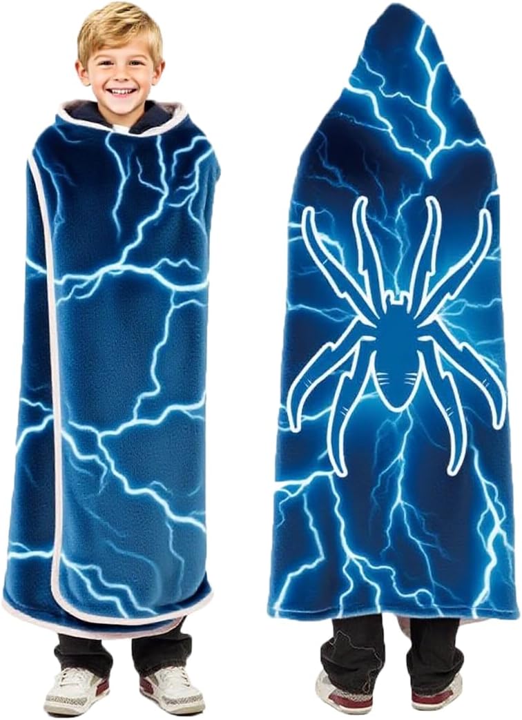 FunnyGifts Lightning Wearable Blanket Hoodie Bath, Pool, Beach Towel 40x60 Inches Kids Costume Gifts for Boys Teens Soft Plush Throw Fluffy Fuzzy Blanket for Christmas New Year Valentines
