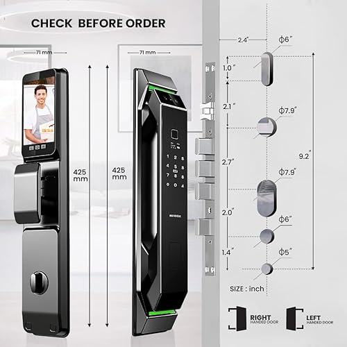 Miniatura 4 de Cerradura de puerta inteligente de reconocimiento facial 3D con cámara HD, timbre de video e intercomunicador, entrada sin llave 7 en 1  Huella