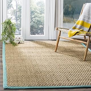 Safavieh Natural Fiber Collection NF114R Basketweave Natural and Teal Summer Seagrass Area Rug