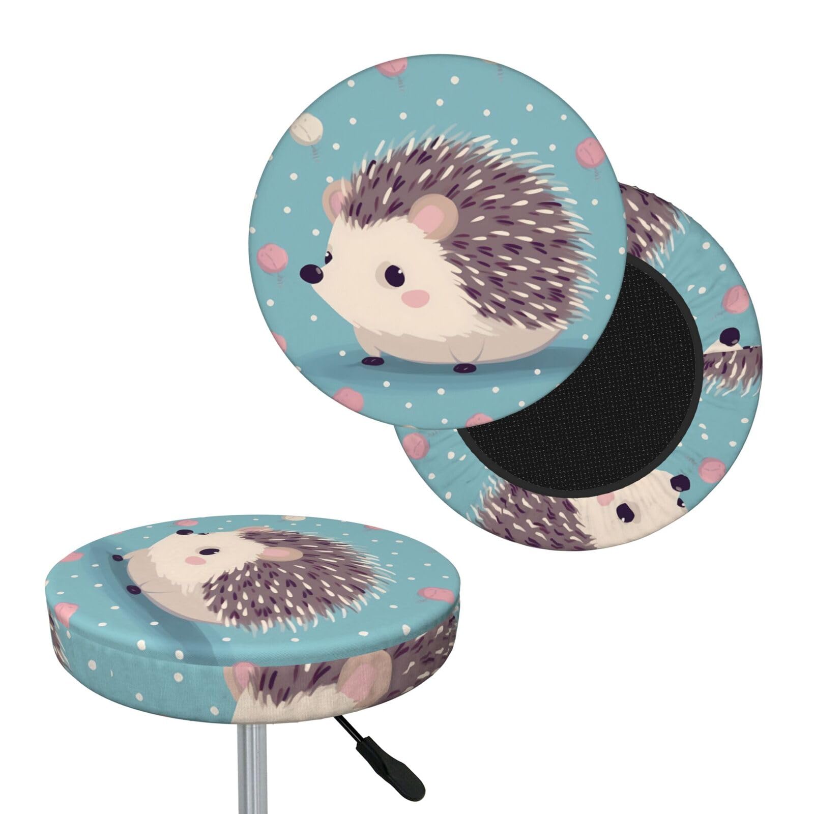 FodPand Hedgehog Polkadot Bar Stool Cover Round Elastic Stool Cushion Covers Washable Bar Stool Chair Slipcover Stretch Stool Seat Covers for 12-14 Inch Chair