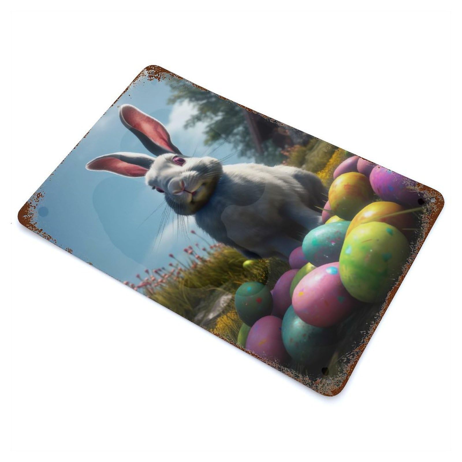Garage Style Easter Bunny III Distressed Metal Wall Sign 11.8"x7.9", Decorative Metal Wall Art for Bar And Workshop