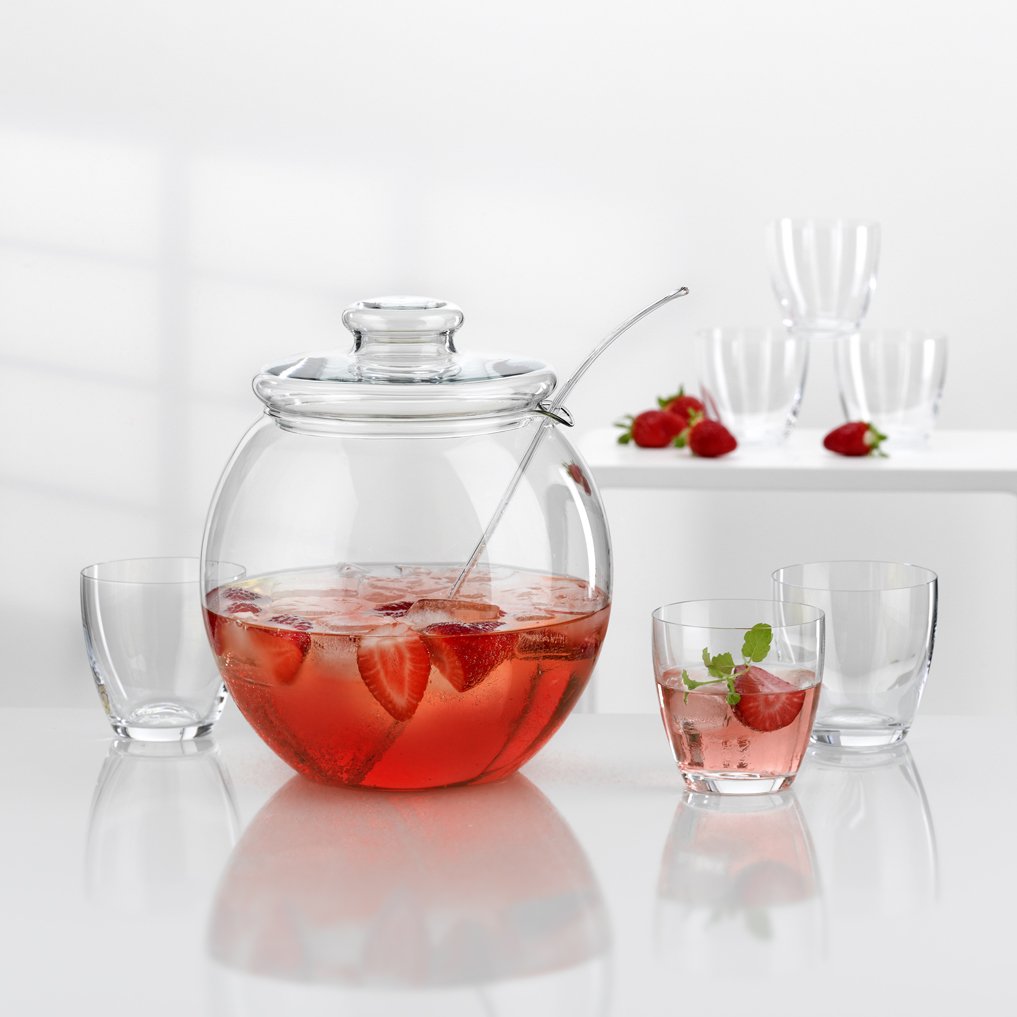 Bohemia Cristal 093 006 146 Service de Punch 9 pièces, 1 saladier à Punch env. 4,5 litres avec Couvercle en Verre Borosilicate résistant à la Chaleur + 6 gobelets d'env. 300 ML en Verre Cristal