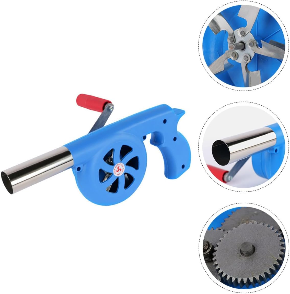 Bbq Air Fire Blower Hand Crank Fan Portable Manual Bellows for Outdoor Barbecue Grill Fire Pit with Cast, Blue – Camping and Backyard Cooking Tool