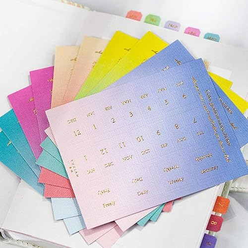Miniatura 3 de 10 hojas autoadhesivas de color degradado, pestañas de índice de calendario mensual para planificadores, diarios, cuadernos, agendas y