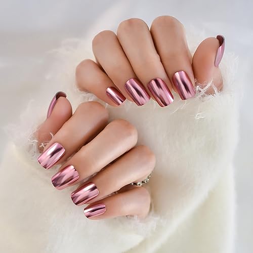 Miniatura 4 de Coolnail - Uñas postizas a presión de color rosa metálico, estilo ataúd largo, diseño punk, uñas postizas acrílicas reutilizables para mujeres, 24