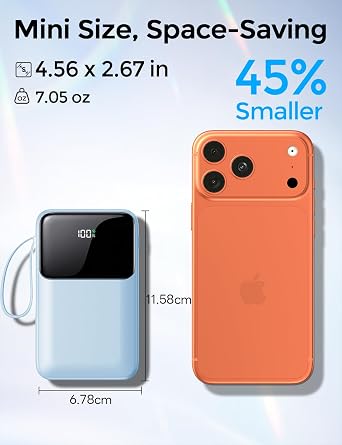 15000mAh Portable Charger Power Bank, Smaller Built-in 4 Cables SkyBlue