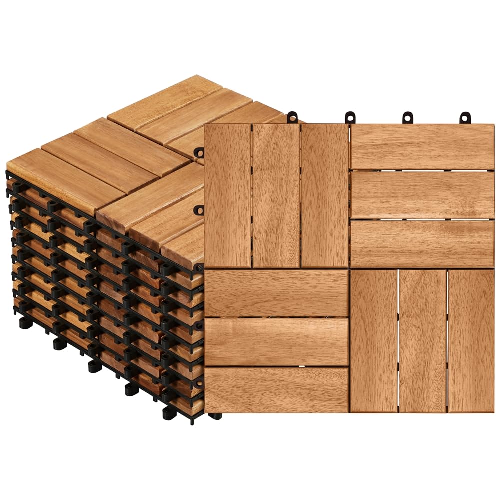 Yaheetech Piastrelle da Giardino in Legno di Acacia 30 x 30 cm Pavimento Impermeabile Resistenti alle Intemperie per Esterni Balconi Giardino Terrazzo 10 pcs