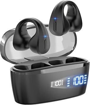 Kablosuz Kulakl klar Bluetooth 5.3, Dahili Mikrofonlu A k Kulak Klipsli Kulakl klar, 30H  alma S resi,  arj Kutusu Spor/Egzersiz/Spor Salonu/Ko u i in LED Ekran Spor Kulakl klar