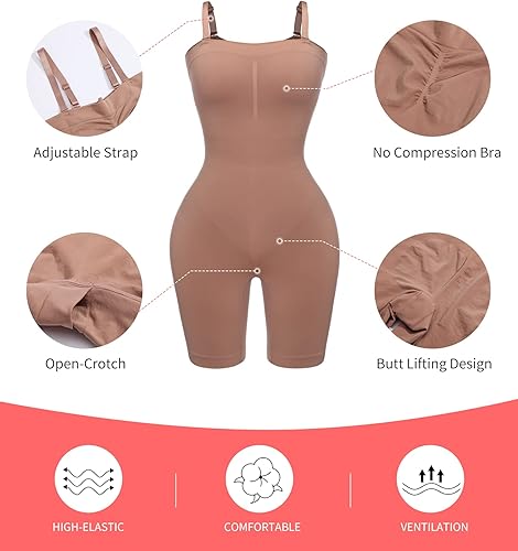 Miniatura 3 de JOYSHAPER Body moldeador con control de abdomen para mujer, sin costuras, a medio muslo, de compresión, moldeador de cuerpo completo