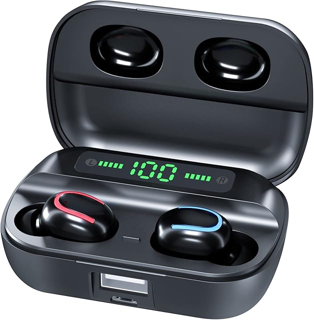 Wireless Earbuds, GOSCIEN Headphones Wireless Immersive Bass Sound Bluetooth 5.1 Headphones with Noise Cancellation Mic, IPX7 Waterproof Bluetooth Earphone with Charging Case for Work, Sports
