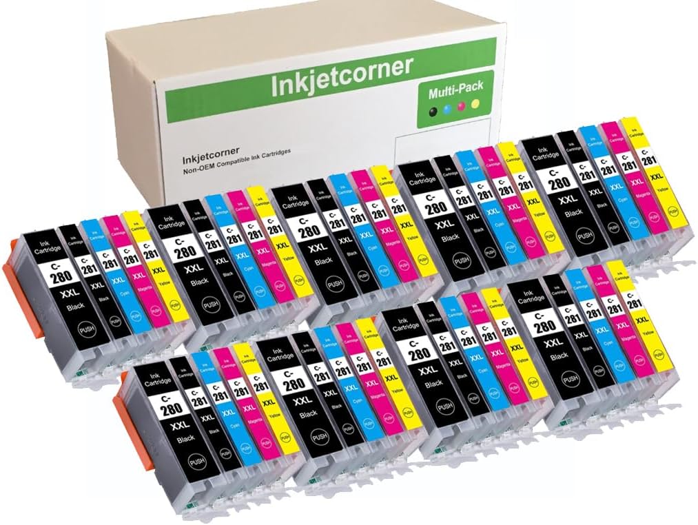 Inkjetcorner Compatible Ink Cartridges Replacement for PGI-280XXL CLI-281XXL PGI 280 XXL CLI 281 for use with TR8620A TR8622A TS9521C TS9520 TR8620 TR8622 TS702A TS6320 TR8520 (45-Pack)