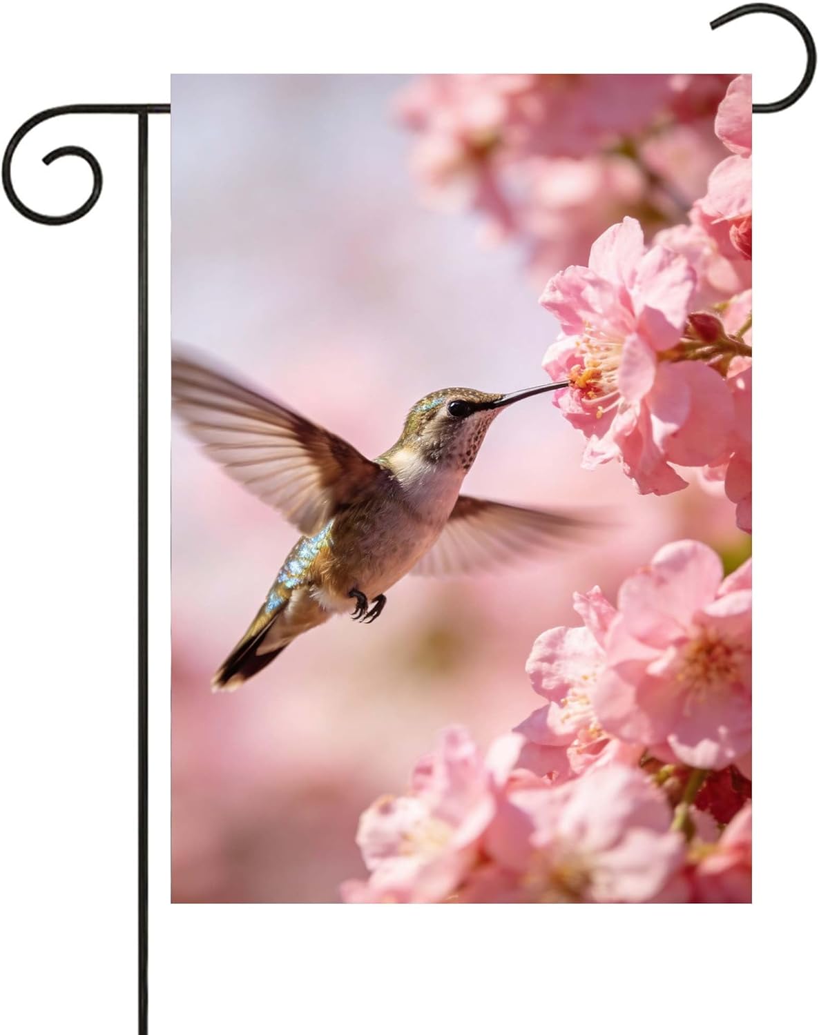 Hummingbird Bird And Pink Flowers Wildlife in Spring Summer Seasonal Nature House Flag 28 x 40 Inch, Double Sided Large Garden Yard Welcome Flags Banners for Home Lawn Patio Outdoor Decor