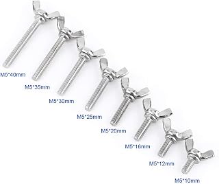 POCREATION 5PCS 8 Types M5 Butterfly Wing Nuts Assortment Kit 304 Stainless Steel Wing Butterfly Screws Bolts Wingbolt Machine Fastener(M5*16mm) Screw Repair Tool Accessory