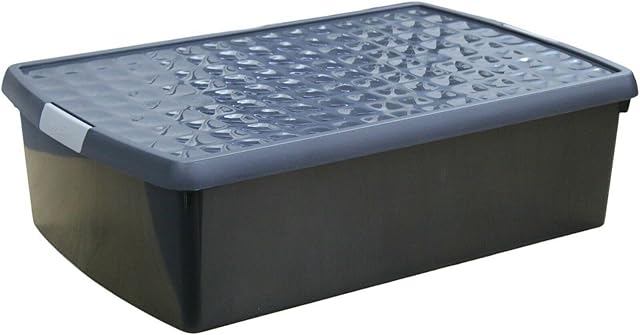Strong Under Bed Storage Box Strong Black Storage Boxes Clip Top Lid 30 Litre
