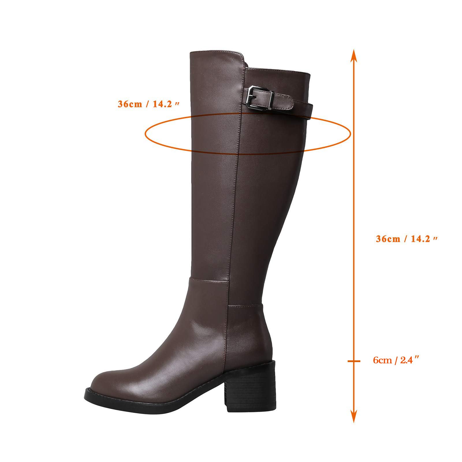 Stivali Da Equitazione Equestri(34-39), Stivali Alti Equestri, Stivali Da Campo, Fibbia Della Cintura/design Con Cerniera Laterale, Pelle Liscia, Per Donna/primavera, Autunno,38,Brown