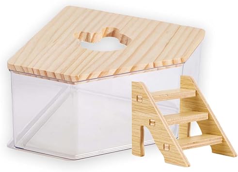 Transparent Pentagon Hamster Sand Bath Box for Hamster Cage Accessories, Digging Sand Container with Climbing Ladder, Large Sandbox for Hamsters Dust Bath and Play Sand,Large