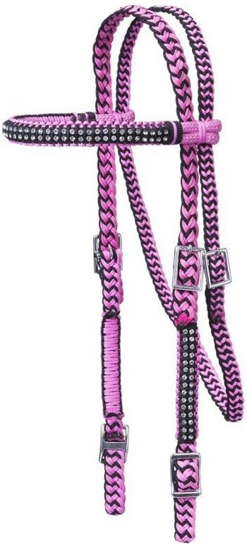 Tough 1 Braided Brow Headstall w/Crystals Pin/Blk