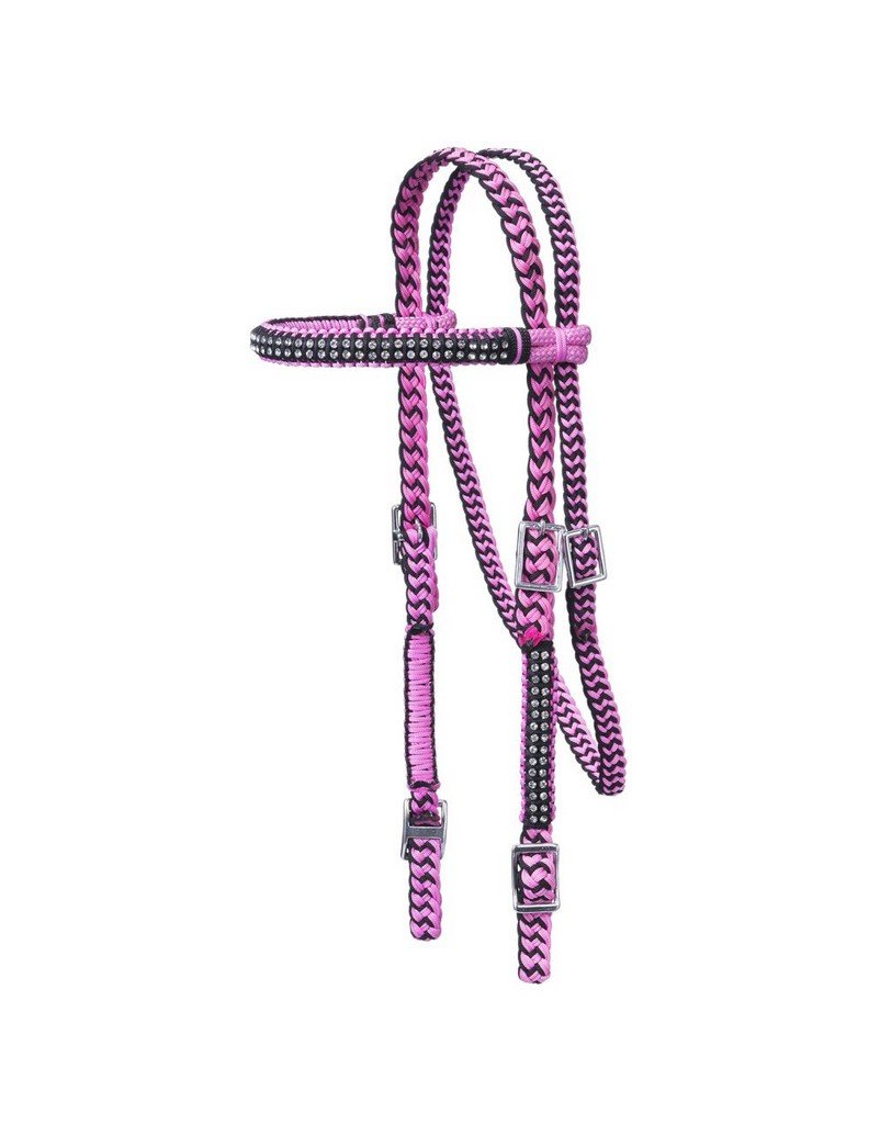 Tough 1 Braided Brow Headstall w/Crystals Pin/Blk