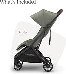 UPPAbaby Minu V3 Travel Stroller - Lightweight + Compact Design - One-Hand Fold + Unfold - from Birth + Overhead Compatible - Evelyn (Meadow Green/Carbon Frame/Chestnut Leather)
