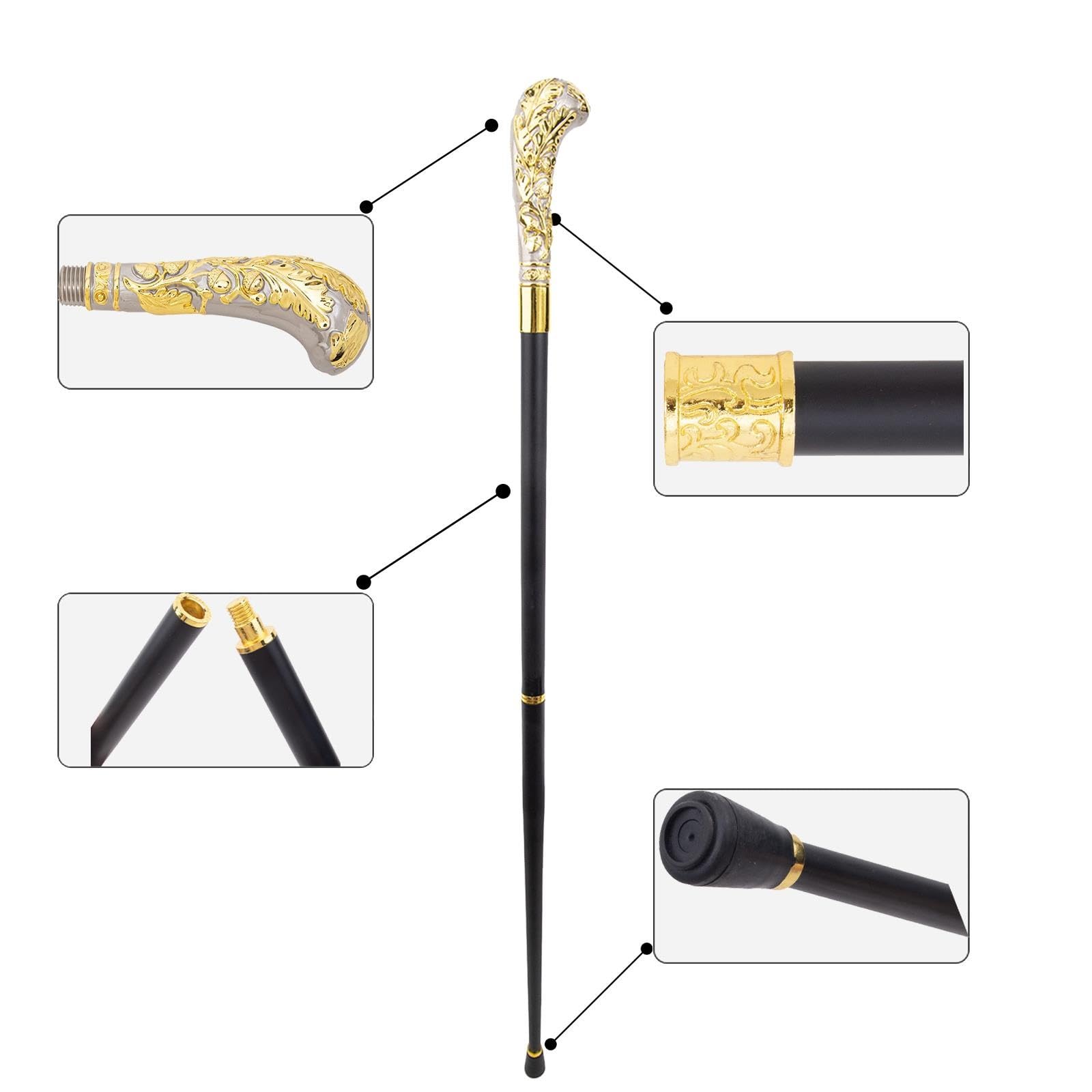 Elegante Bastón de Paseo Metálico con Motivo Tallado a Mano Unisex