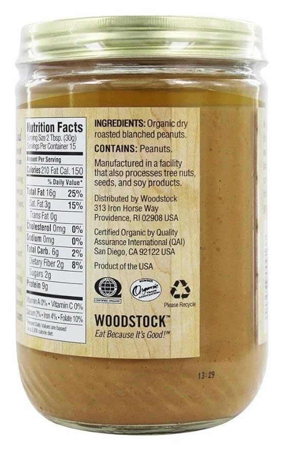 Mantequilla de Maní Orgánica Woodstock Farms Suave Sin Sal - 16 oz miniatura 2