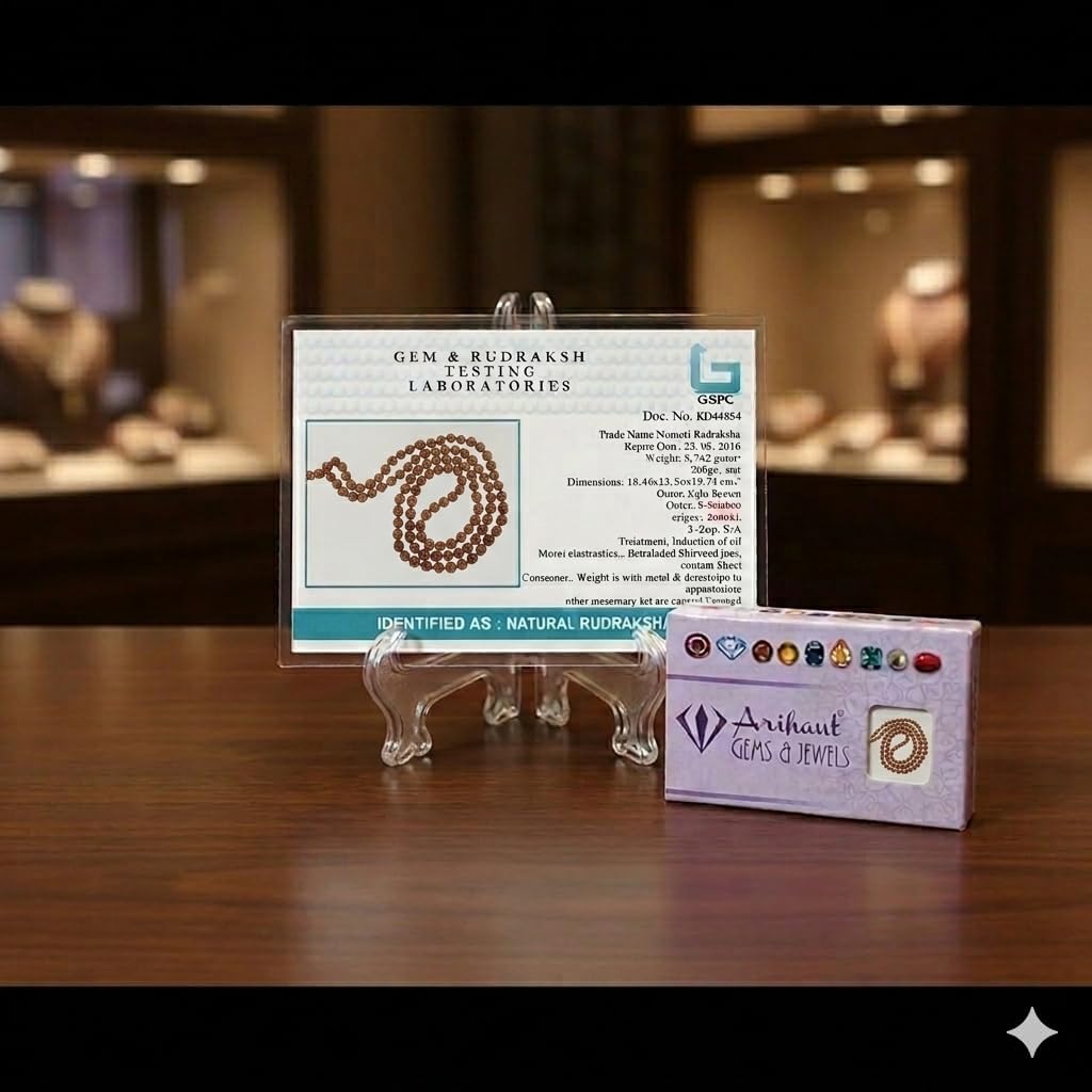 Arihant Gems & Jewels Brown 5 Mukhi Rudraksha Jaap Mala Positive Effect Natural & Certified Astrological 100% Original Rudraksha Mala for Men & Women (108+1 Beads)