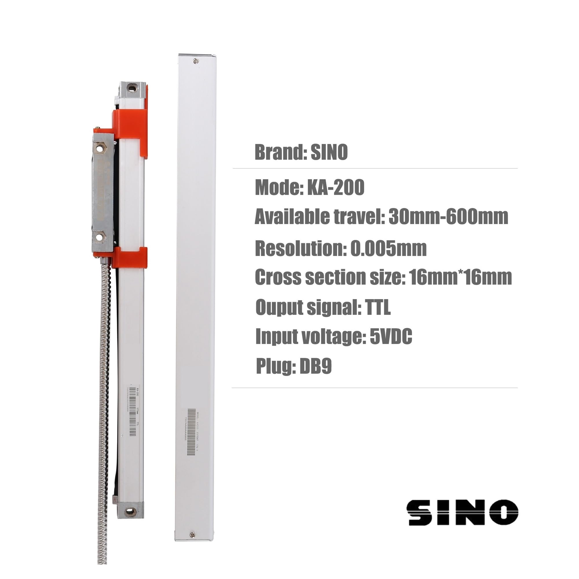 KA-200 E Lineal DRO Delgada de 16 * 16 mm KA200 120 130 140 150 160 170 180 190 200 mm Codificador óptico Delgado TTL de 0,005 mm,Conjunto De Lectura Digital(KA-200 200mm Travel)