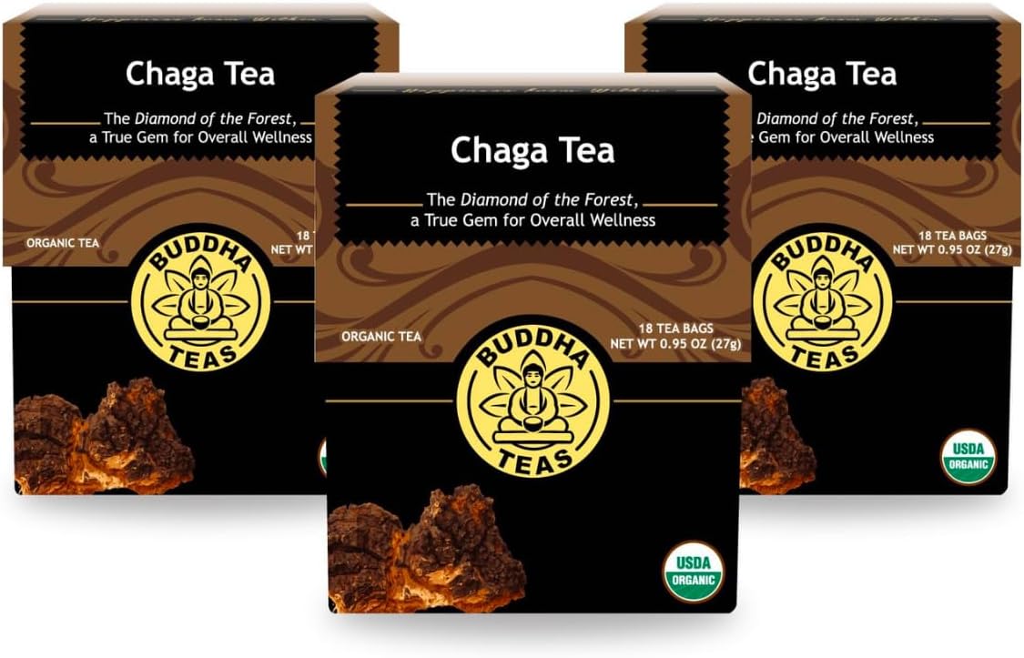 Chaga Tea - Organic Herbal Tea - For Cognitive Balance & Overall Health - With Chaga Mushroom, Antioxidants & B Vitamins - Caffeine Free - 100% Kosher & Non-GMO - 18 Tea Bags (Pack of 3)