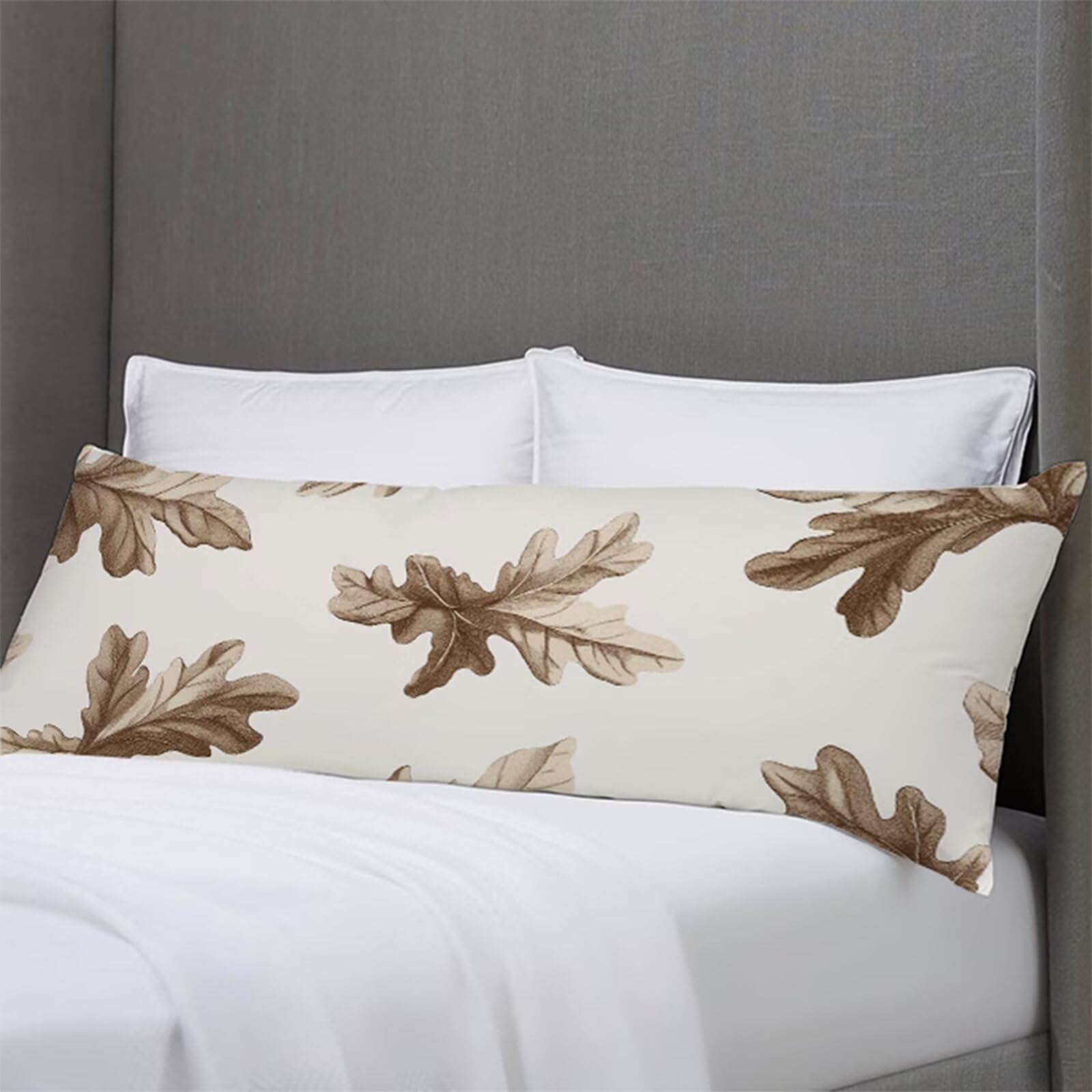 Seitenschläferkissen Bezug 50 x 150 cm Braun Kissenbezug Blätter Muster Side Sleeper Pillow Case, Doppelseitig Drucken Samt Body Pillow Langes Kissen Seitenschläfer Schwangerschafts kissen B1-193