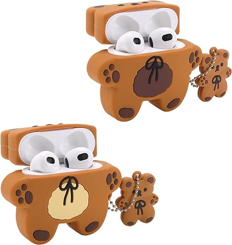 Miniatura 2 de wifantien - Funda 3D de oso de peluche para AirPod 3, funda 3D de dibujos animados para mujeres y niñas, niños, elegante, elegante, encantadora,