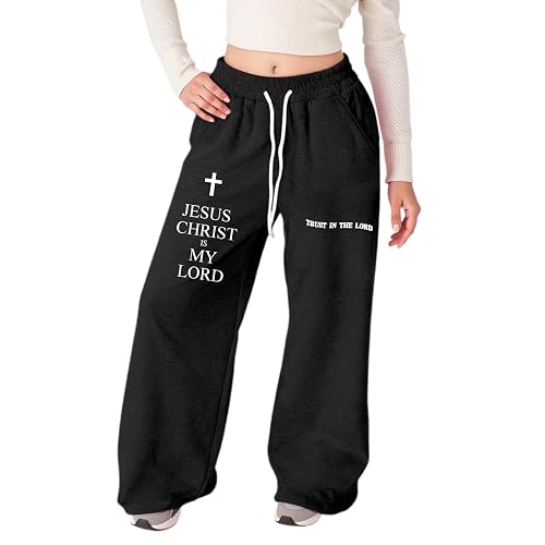 HBDHEJL Jesus Christ is My Lord Girl's Baggy Sweatpants Christian Pants Lightweight Straight Leg Athletic Pants with Pockets