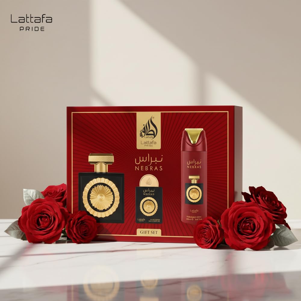 Lattafa Pride Nebras - Set regalo di lusso per uomo e donna, bacche gourmand e cioccolato, lampone, cacao fondente e vaniglia succosa, profumi benefici lunghi