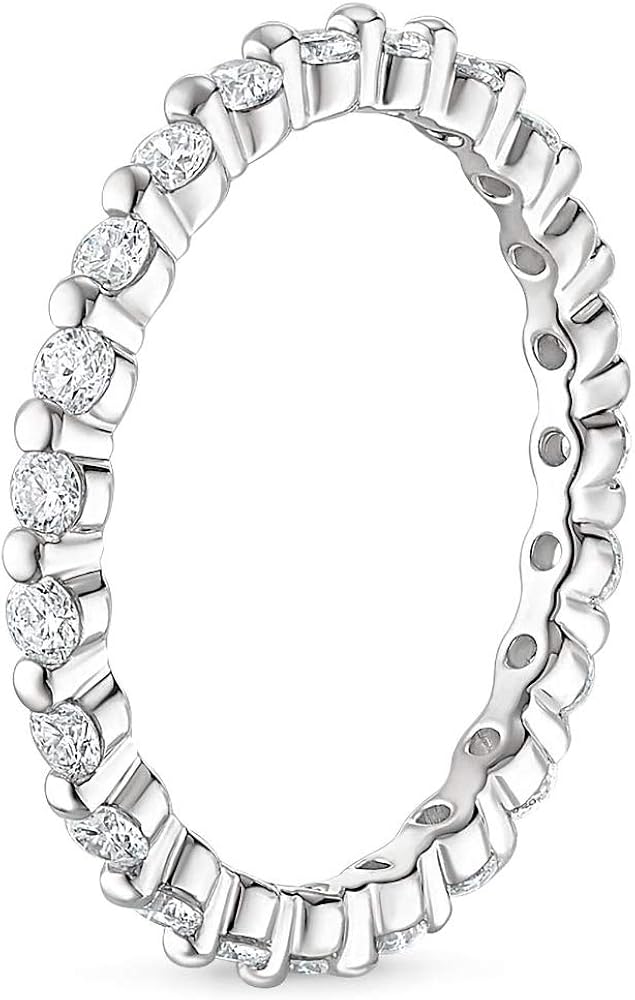 EAMTI 2mm 925 Sterling Silver Wedding Band Cubic Zirconia Full Eternity Stackable Engagement Ring Size 3-12 : Clothing, Shoes & Jewelry
