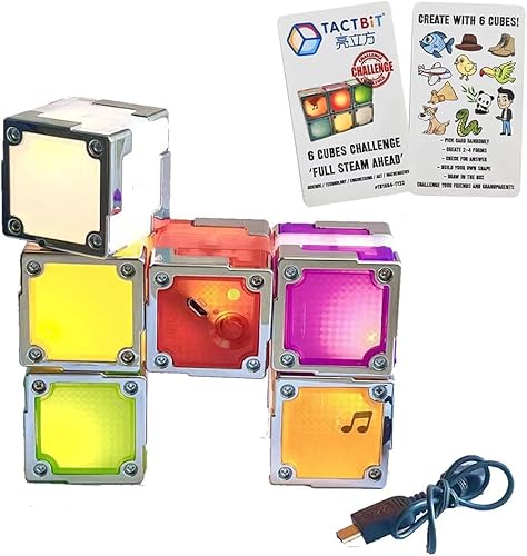 TACTBIT Juego de 6 cubos electrónicos, Da Vinci Genius STEAM Learning para bebés y niños pequeños a partir de 12 a 18 meses, bloques de exploración