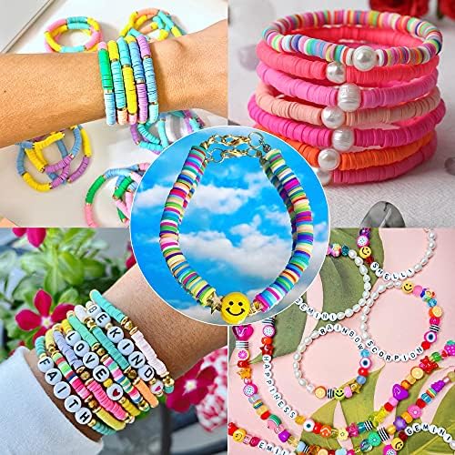 PRETOLE 900 Pcs Clay Beads 18 Styles Fruit Smiley Face Flower Polymer Clay Beads for Bracelet Making Kit with Letter Pearls Bead Charms DIY Clay Beads for Jewellery Making Kids Adult Clay Bead Kit