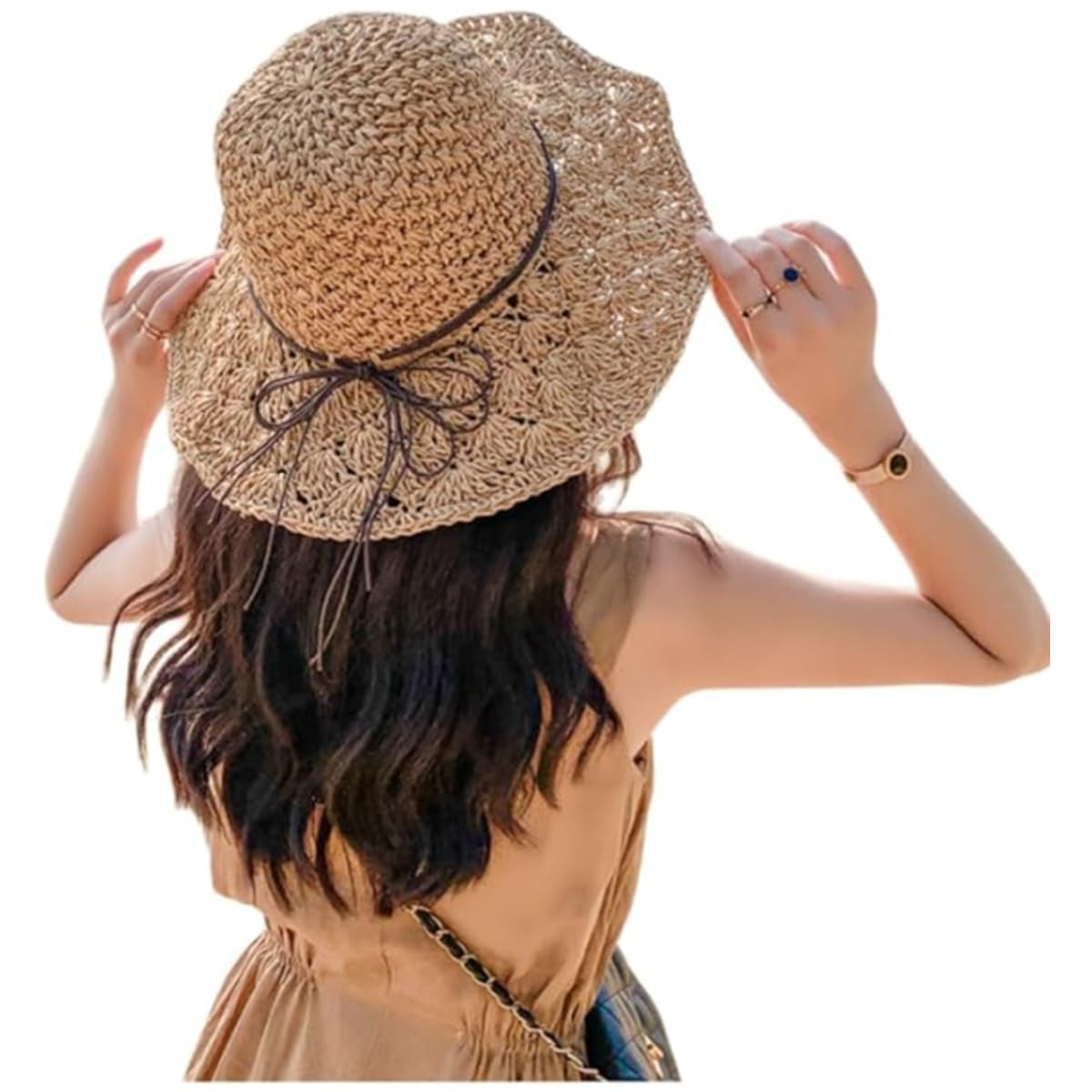 Chapeau De Paille Femme à Large Bord Pliable - Protection UV, Bord Réglable - Style Bohème été, Plage, Voyage - 9
