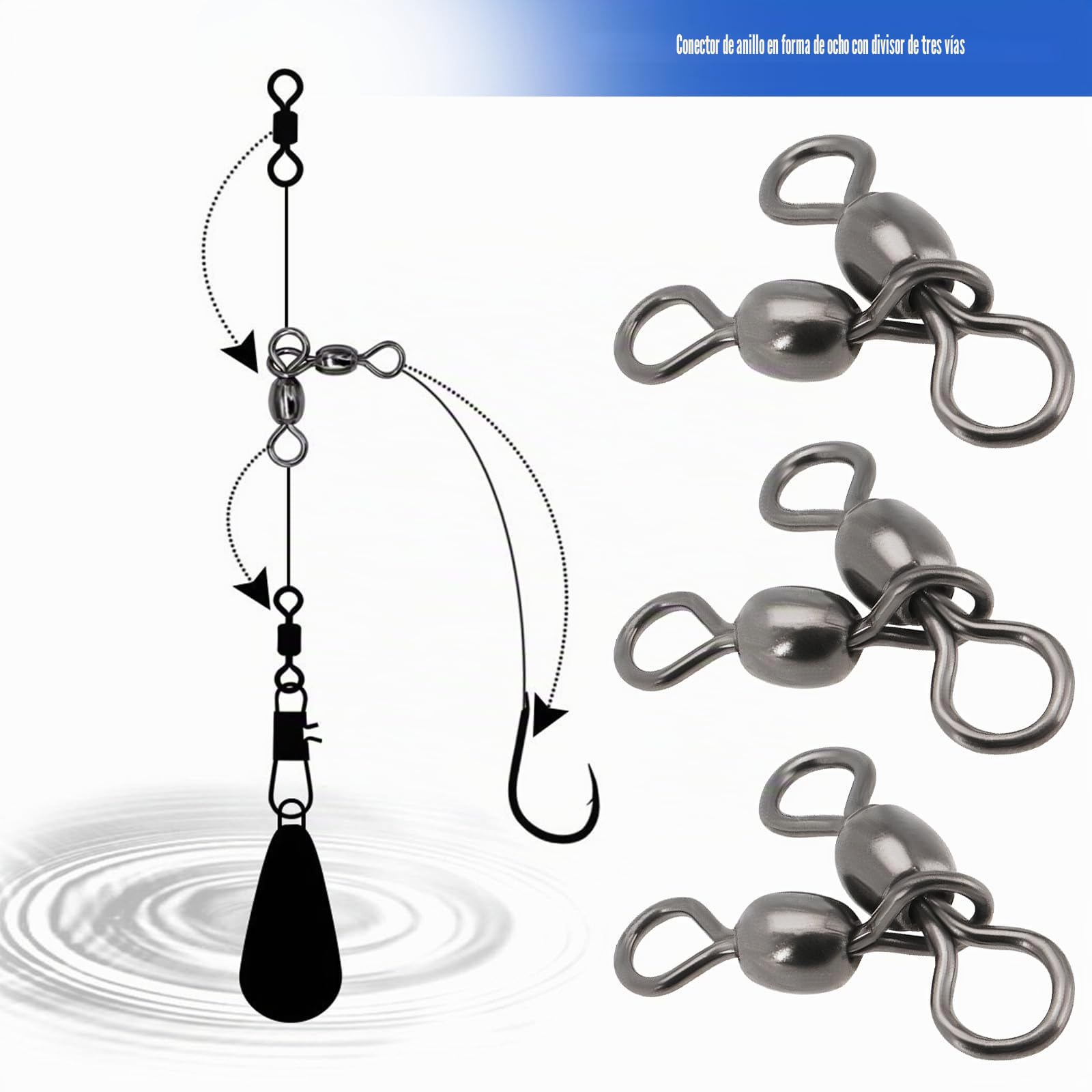 50 Piezas de Eslabones Giratorios de Latón de Tres Vías para Pesca 2#*3#-6#*7# Eslabones Giratorios en Forma de T para Pesca de Bagre Pesca de Surf Pesca A La Deriva Color Negro Carbón