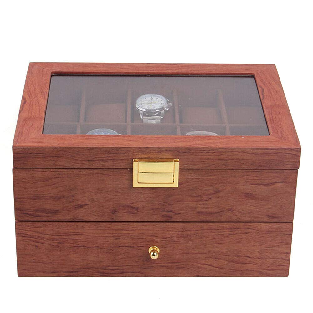20 Fächer Uhrenbox, Uhren Uhrenaufbewahrungsbox, Organizer Uhrenkasten Rot Holz Schmuckschatulle, Verschließbare Uhrenbox für Herrn Dame