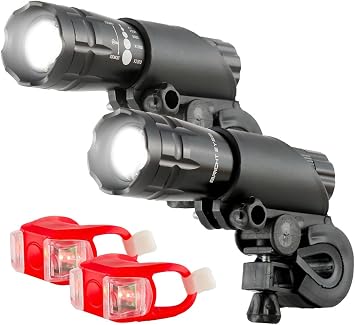 Bright Eyes - 2-Pack Aircraft Aluminium Waterproof 300 Lumen LED Bike Light Set Headlight, Taillight - Batteries Included