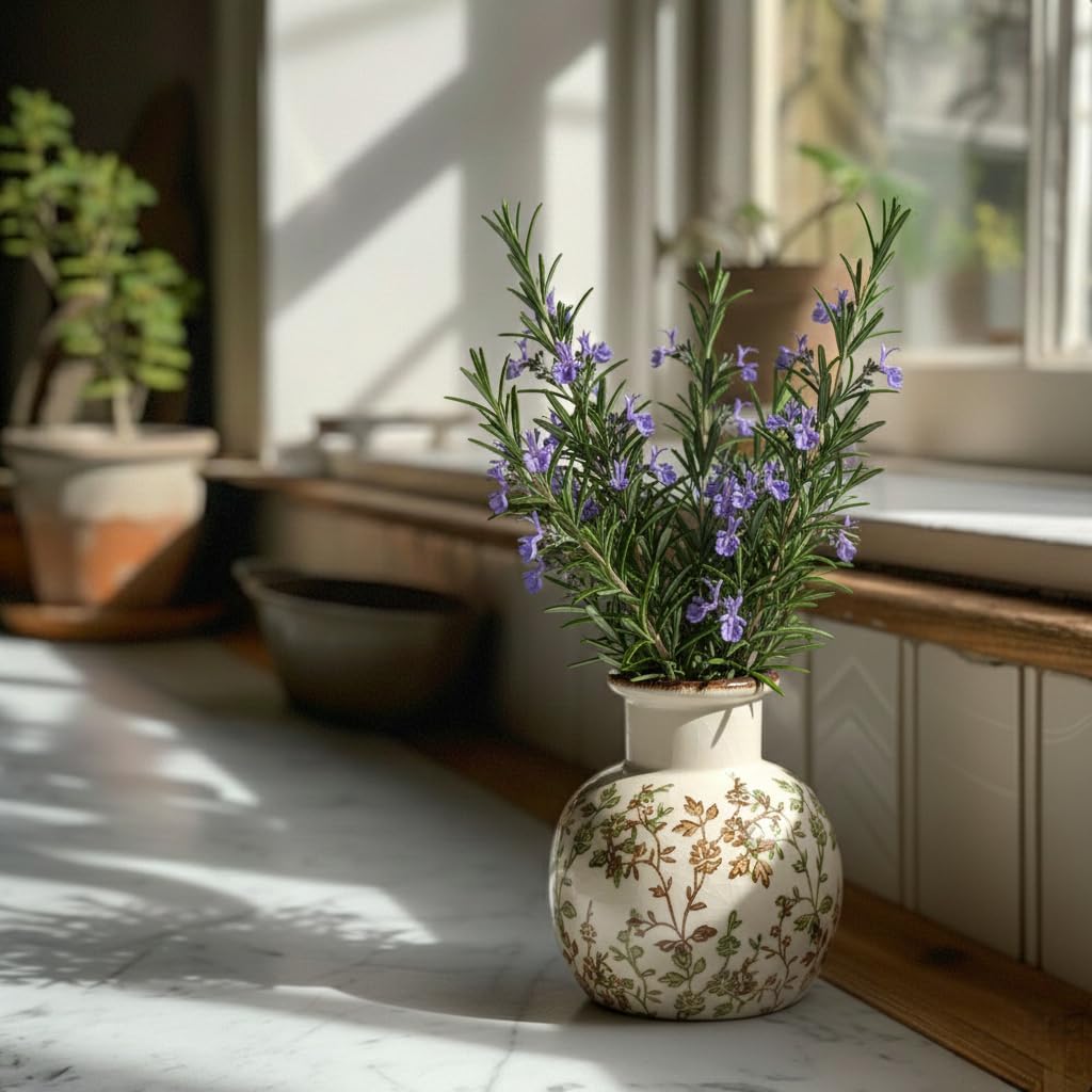 SIDUCAL Ceramic Green and Beige Antique Vase, 5.91 Inch Retro Ice Cracked Chinoiserie Floral Vase, Rustic Farmhouse Vases for Home Decor, Bookshelf, Office, Garden, Chinoiserie Decor, Tuscan Decor