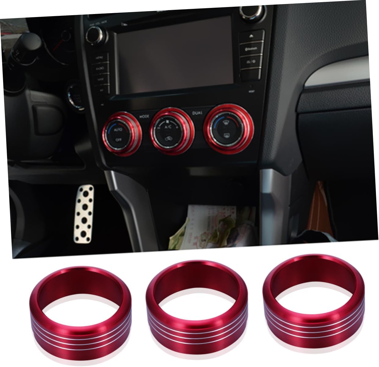 Knob Decorative Ring Covers Aluminum Alloy Red 3 Pieces for Impreza