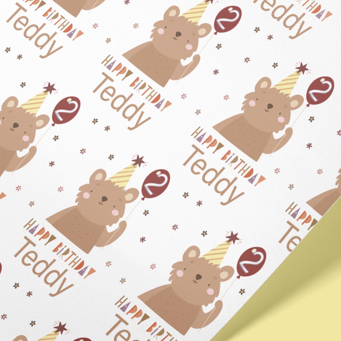 Personalised Teddy Bear Gift Wrap โ Custom Name & Age on Balloon โ Birthday Wrapping Paper for Kids โ Rolls 61cm Wide โ 1st Birthday Wrap โ 1m to 8m Options
