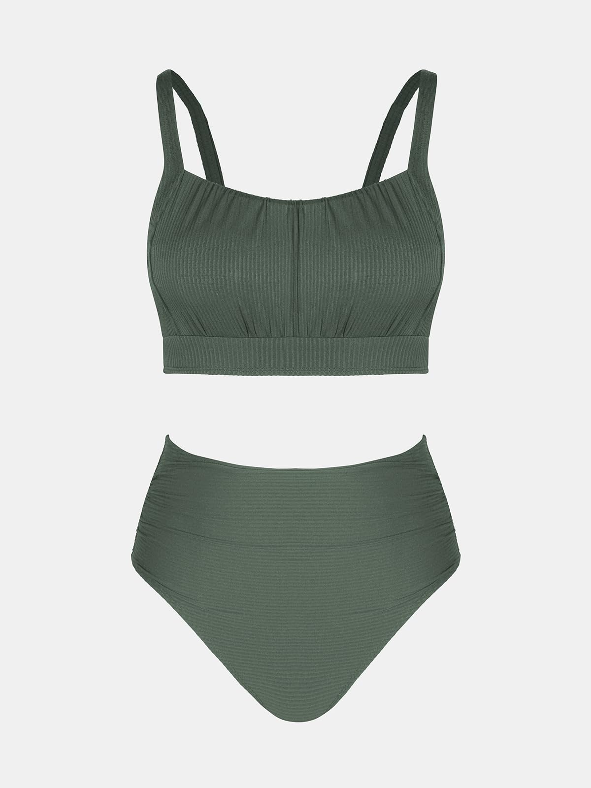 CUPSHE Bikini Damen Set High Waist Eckiger Ausschnitt Raffung Bademode | Verstellbare Träger, Bequeme Passform, Sicherer Halt, Für Strand und Pool