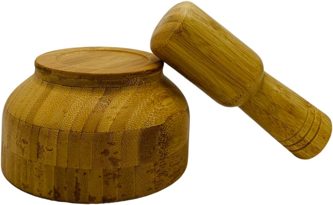 5 Pulgadas de Bambú Molcajete y Tejolote Set - Molienda Tradicional de Salsas y Guacamole